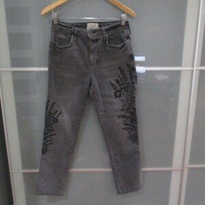 We the Free Free People Embroidered Leg Gray Wash Boho Jeans